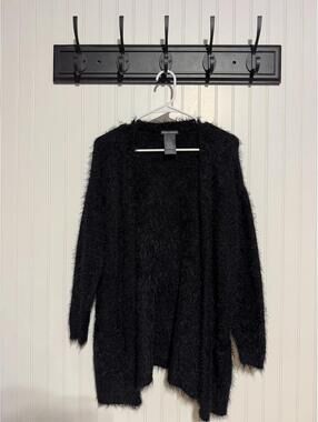 Chelsea & Theodore Black Eyelash Knit Fuzzy Cardigan S